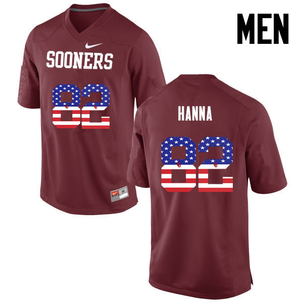 Oklahoma Sooners #82 James Hanna College Football USA Flag Fashion Jerseys-Crimson
